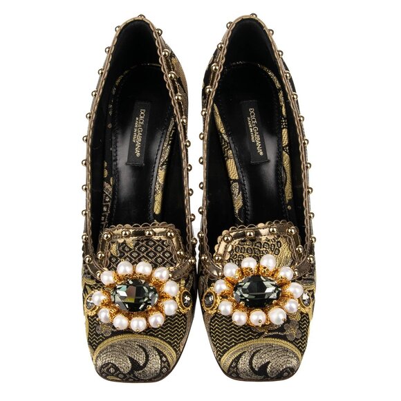 Dolce & Gabbana - Baroque Pumps KEIRA with Pearls and Crystals Gold 36.5 US 6.5 - Picture 3 of 5